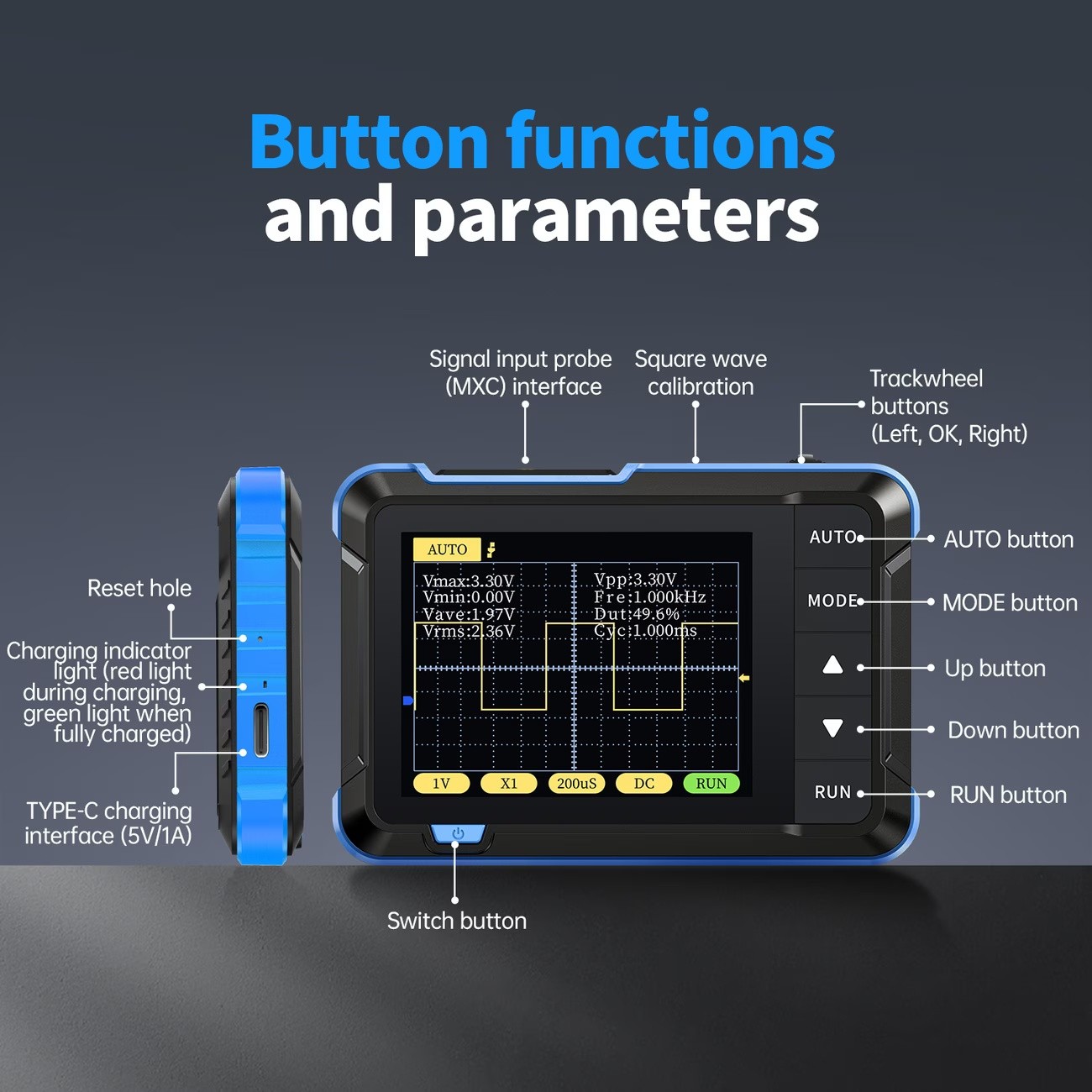 Handheld Digital Oscilloscope Portable Mini DSO for Beginner Repair Teaching