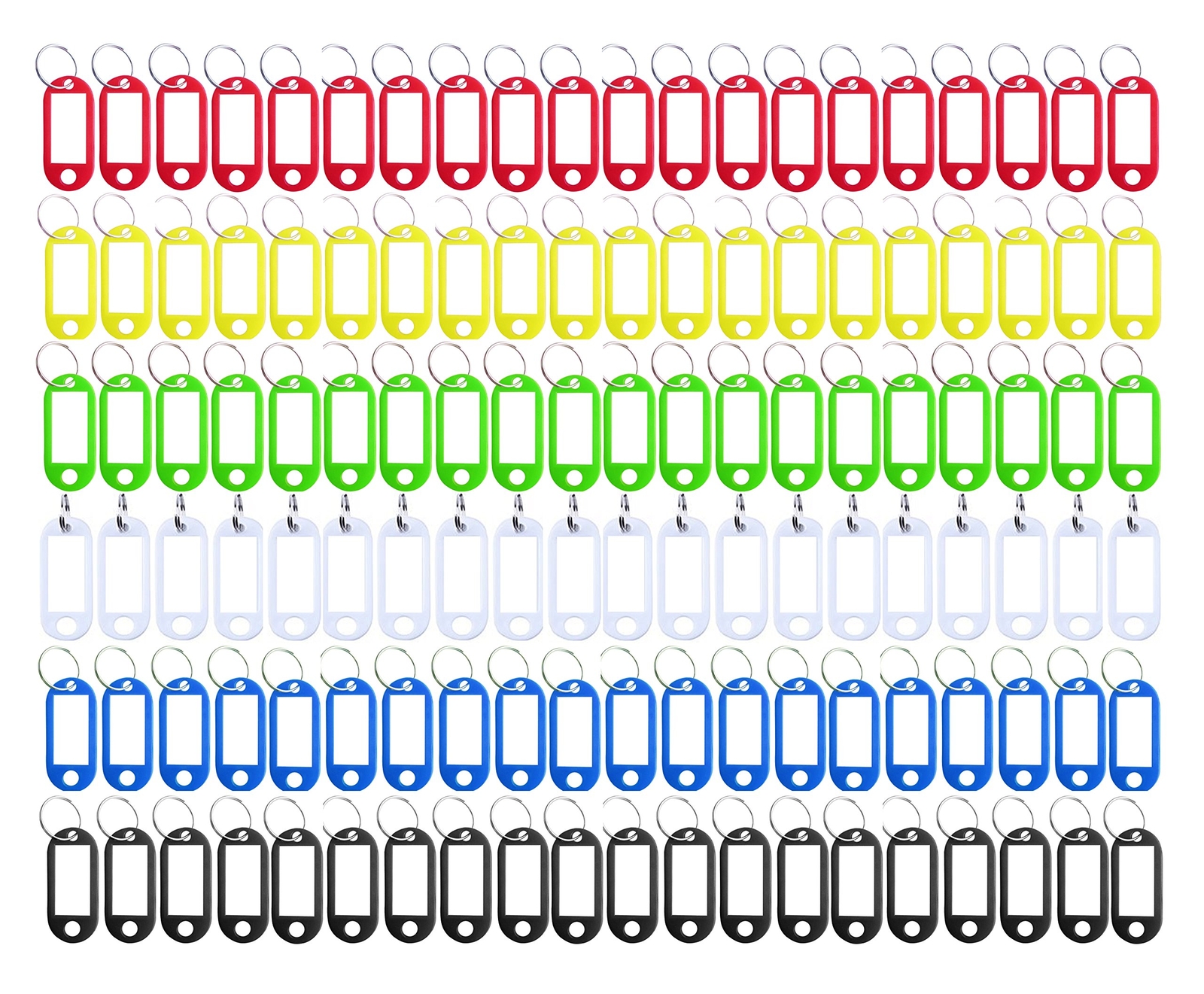 120 Pack Plastic Key Tags with Label Window ID Tag Split Ring Keychain 6 Colors