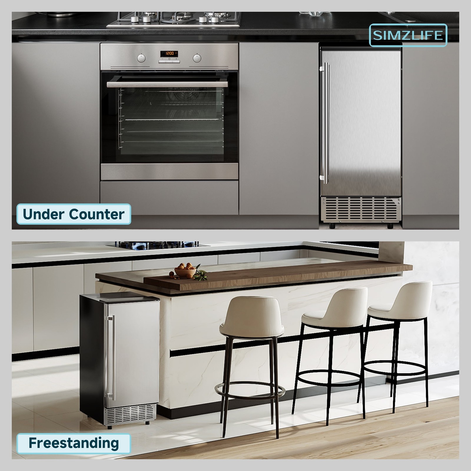 80lbs/24H Undercounter Commercial Ice Maker, Freestanding/Built-In / Clear Cube