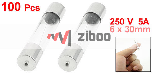 100Pcs 250 Volts 5A Quick Fast Blow Glass Tube Fuses 6 x 30mm Silver Tone ✦Kd