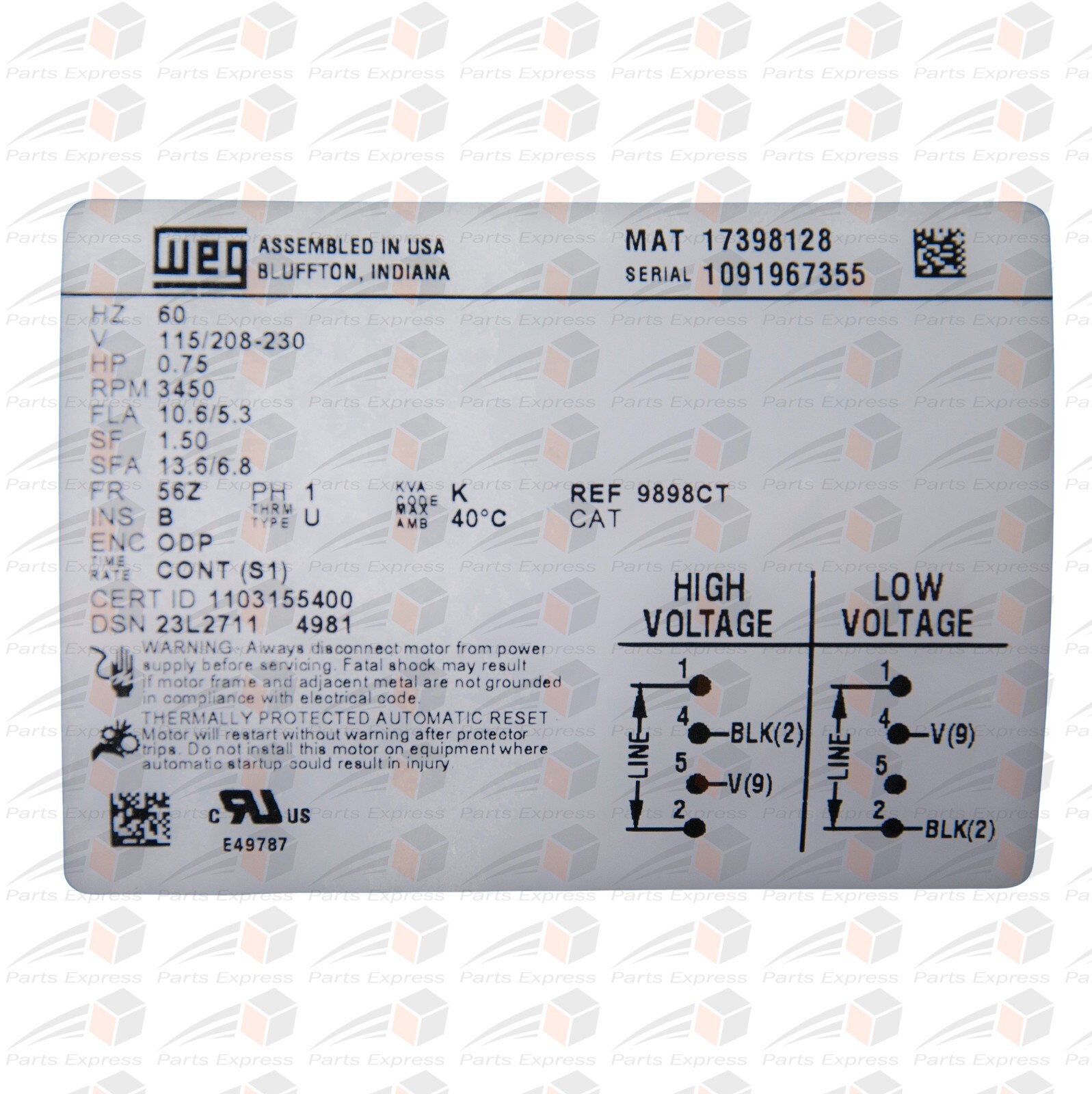 BURKS PUMP MODEL# 7CT7M-FE, 3/4 HP, 115/230V, 1-PHASE, 1″ INLET, 1″ OUTLET