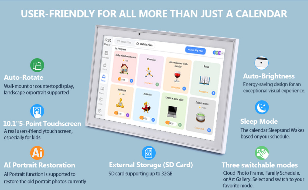 Smart Digital Calendar & Chore Chart, 1920 * 1080P Full HD Touchscreen 10.1 inch