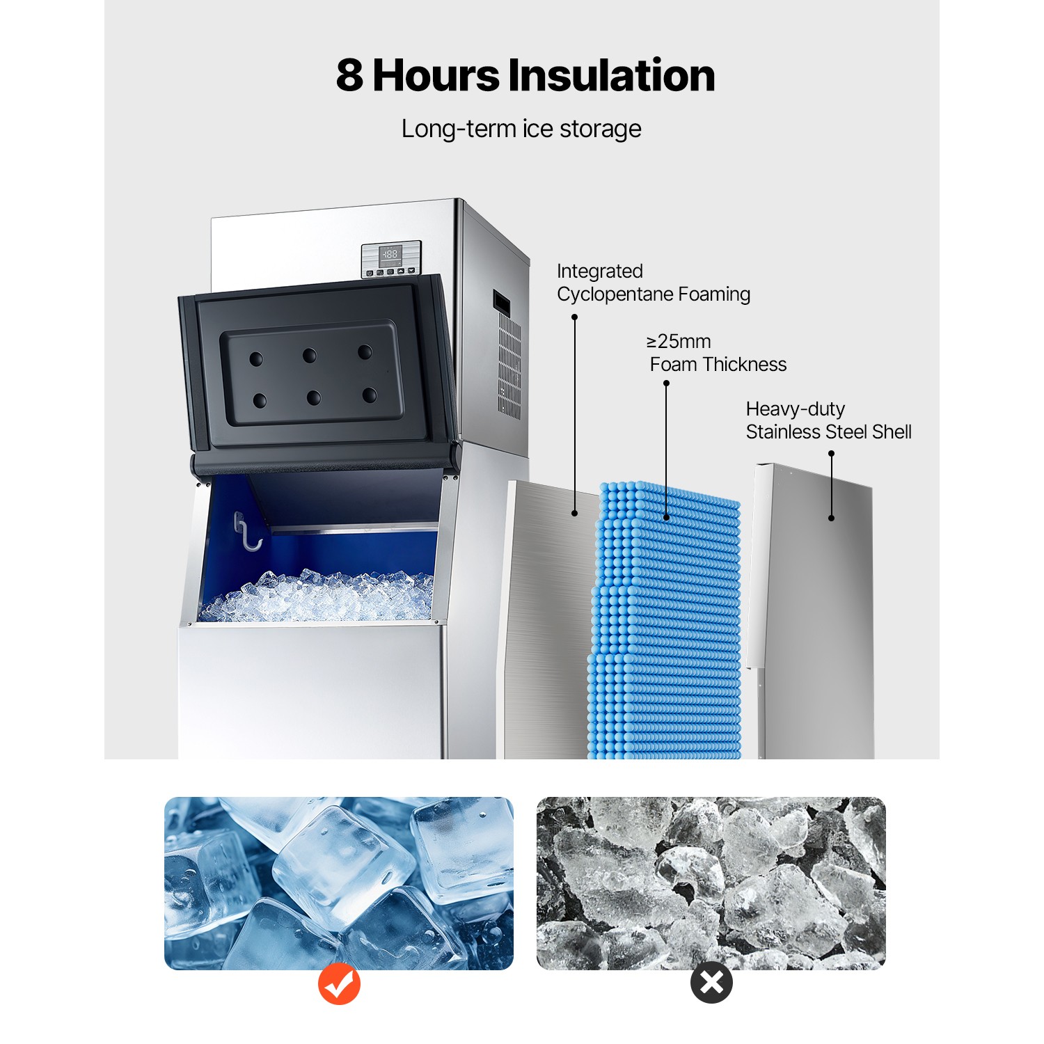 Commercial Ice Maker Machine, 400LBS 24H Ice-Making Machine With 300LBS Stainles