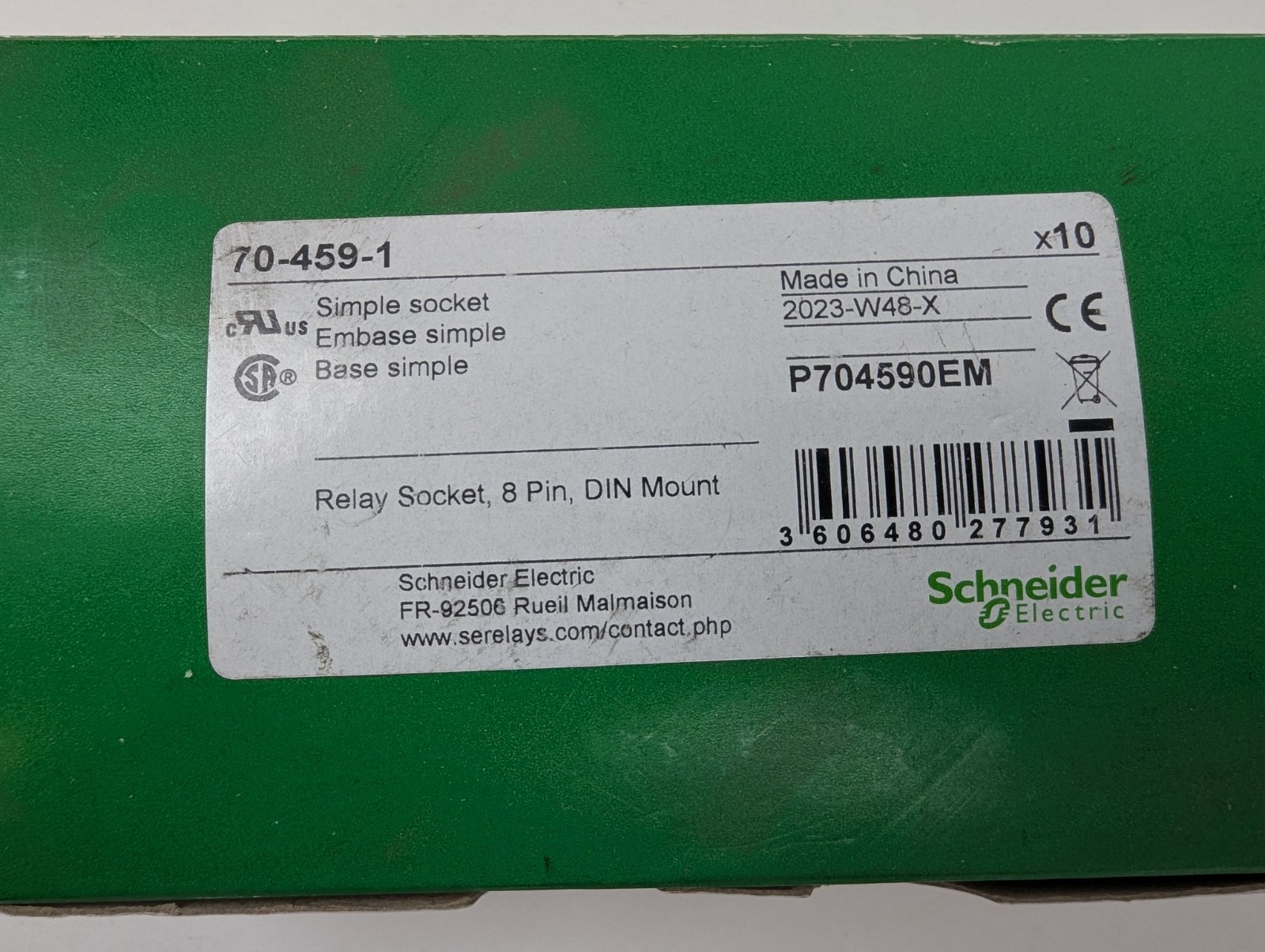 10 Schneider 70-459-1 Relay Socket 10A 300V 8 Pin DIN Mount Screw Terminals NEW
