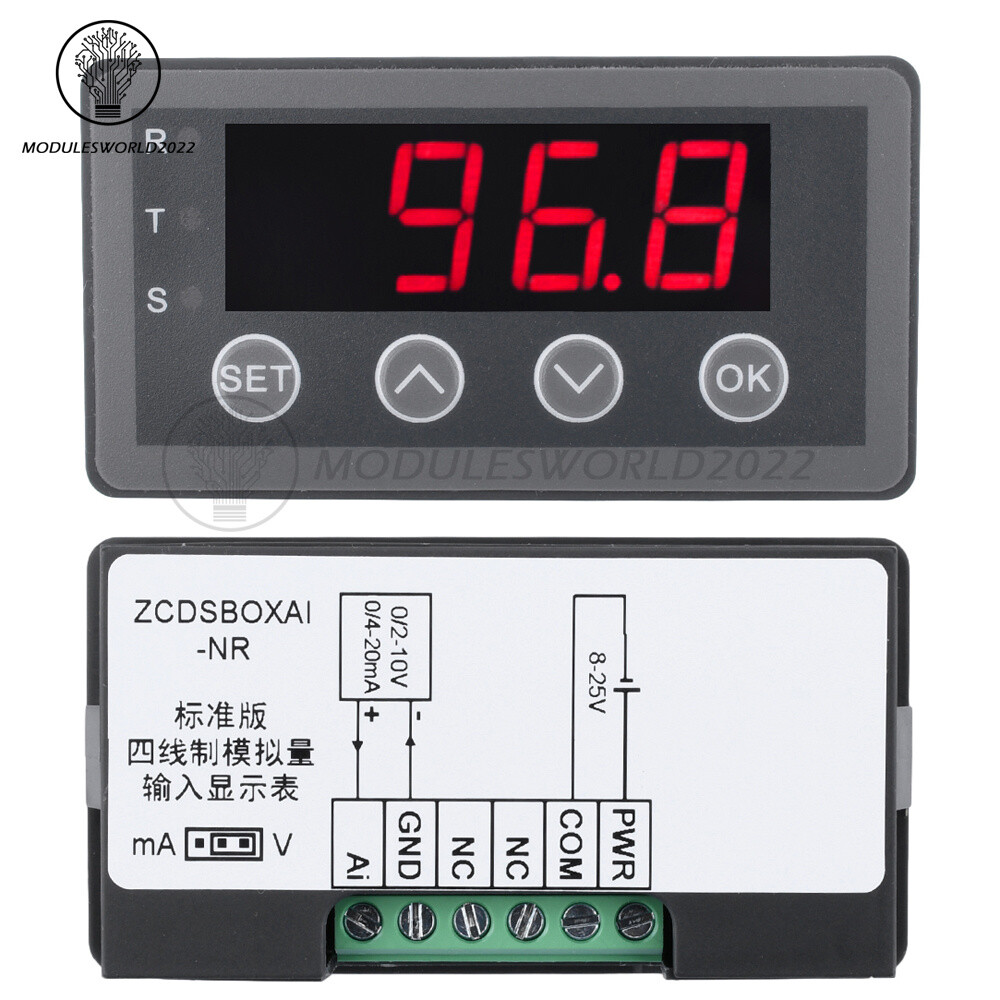 0-10V 0-20mA 2-10V 4-20mA 4-Wire Analog Input (Reception) Display Meter DC 8~25V
