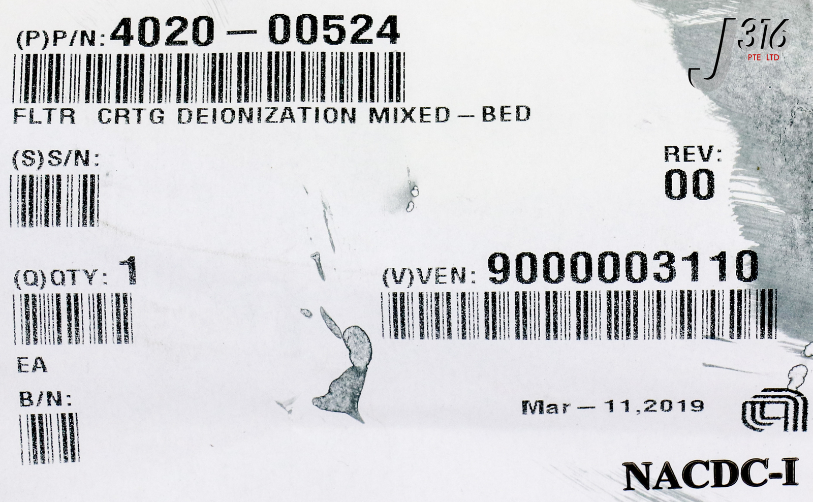 23422 APPLIED MATERIALS FLTR CRTG DEIONIZATION MIXED-BED, 0.5M (NEW) 4020-00524