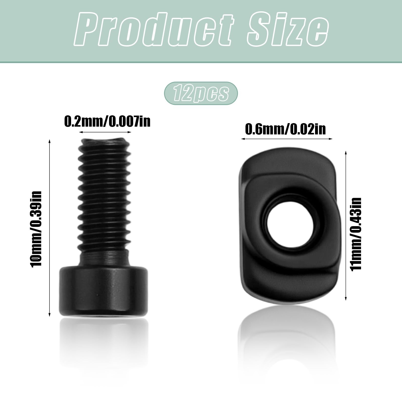 T Bolt M4/ M Lok Nuts, 12PCS M4 T Nutings and Screws, 12.5X4Mm, Black