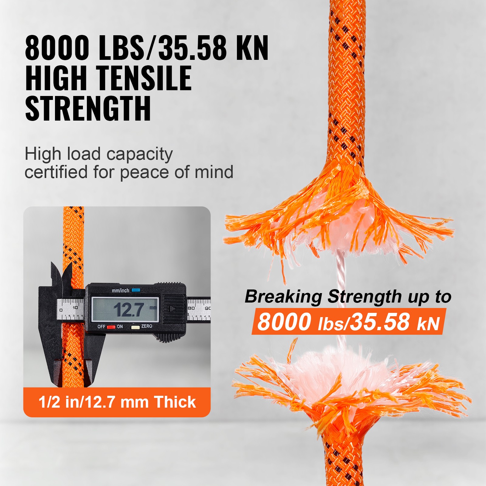 VEVOR Arborist Tree Climbing Rope Double Braid Polyester 1/2″ x 220′ 48-Strand