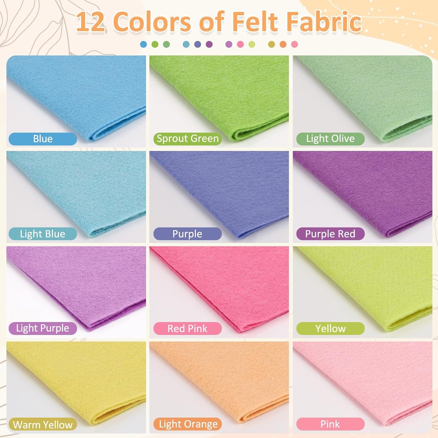 12 Rolls 8″X35″ 1.4Mm Thick Soft Felt Fabric Sheet 12 Assorted Macarone Series C