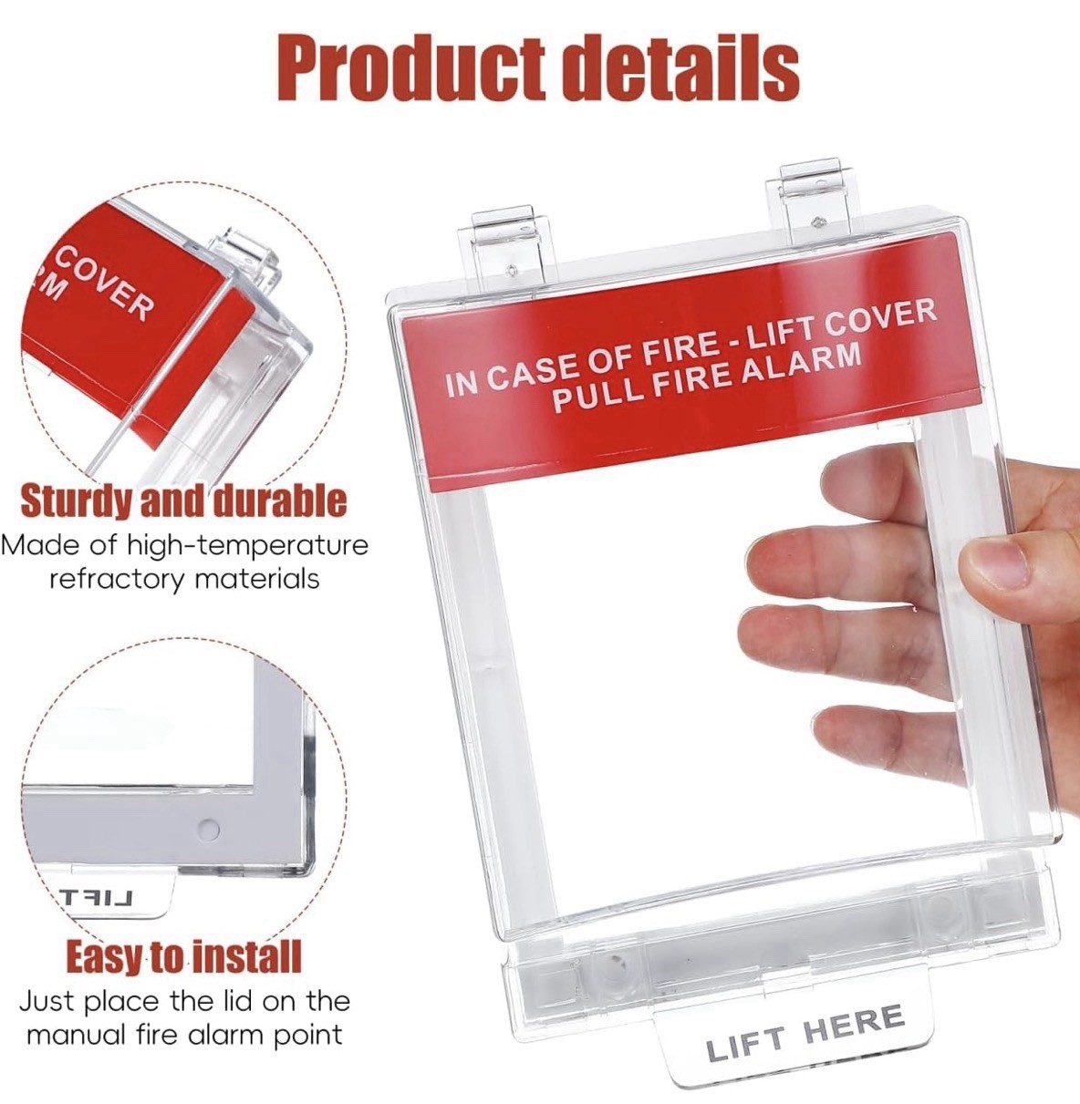 Wall/Surface Mount Clear Fire Alarm Pull Station Lift Cover for Fire Safety