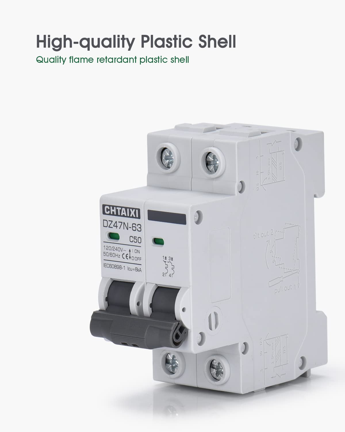 AC Miniature Circuit Breaker, 32 Amp 120V/240V 2 Pole DIN Rail Mount Circuit Bre