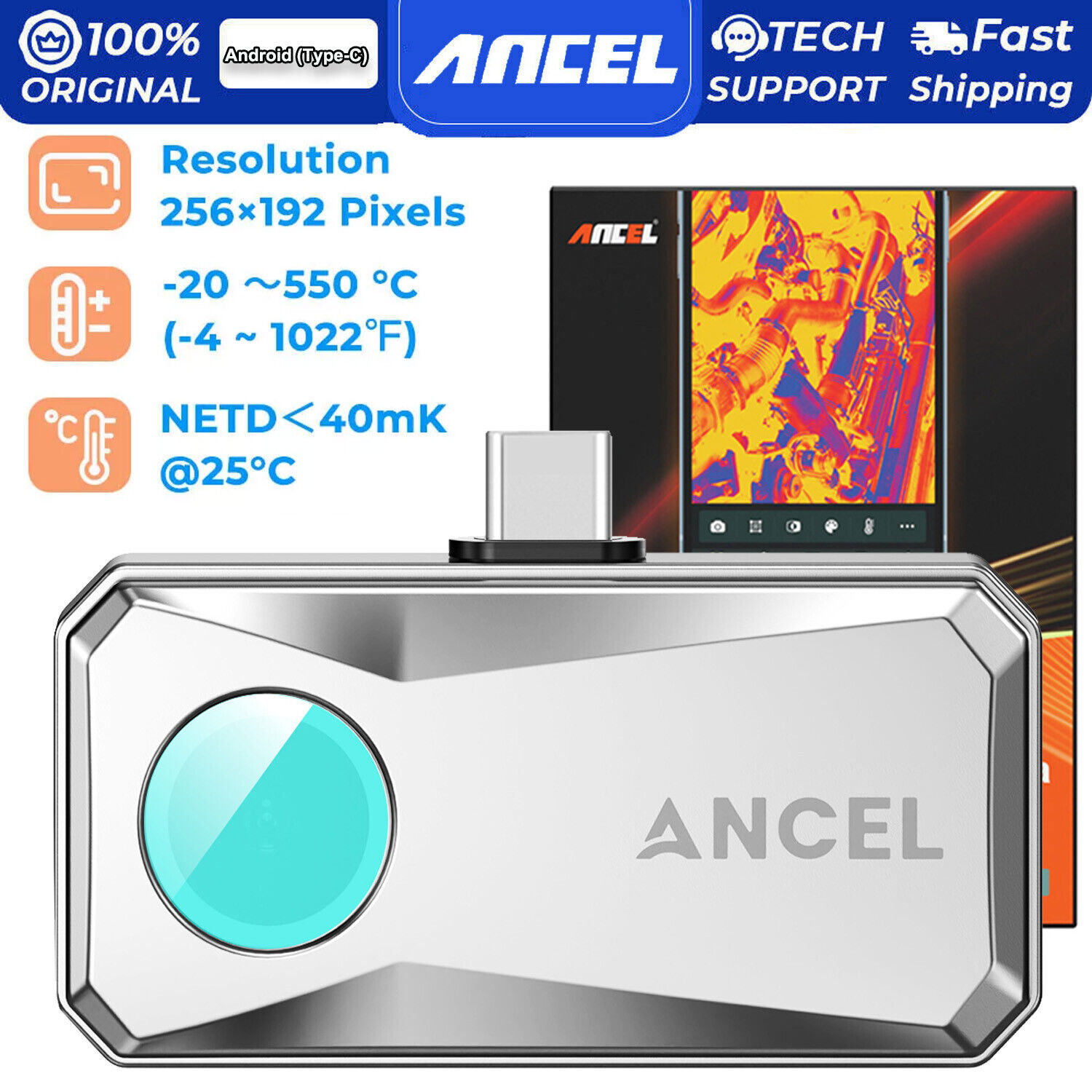 Thermal Camera for Home Inspection 25 Hz Refresh Rate -4°F to 1022°F for Android