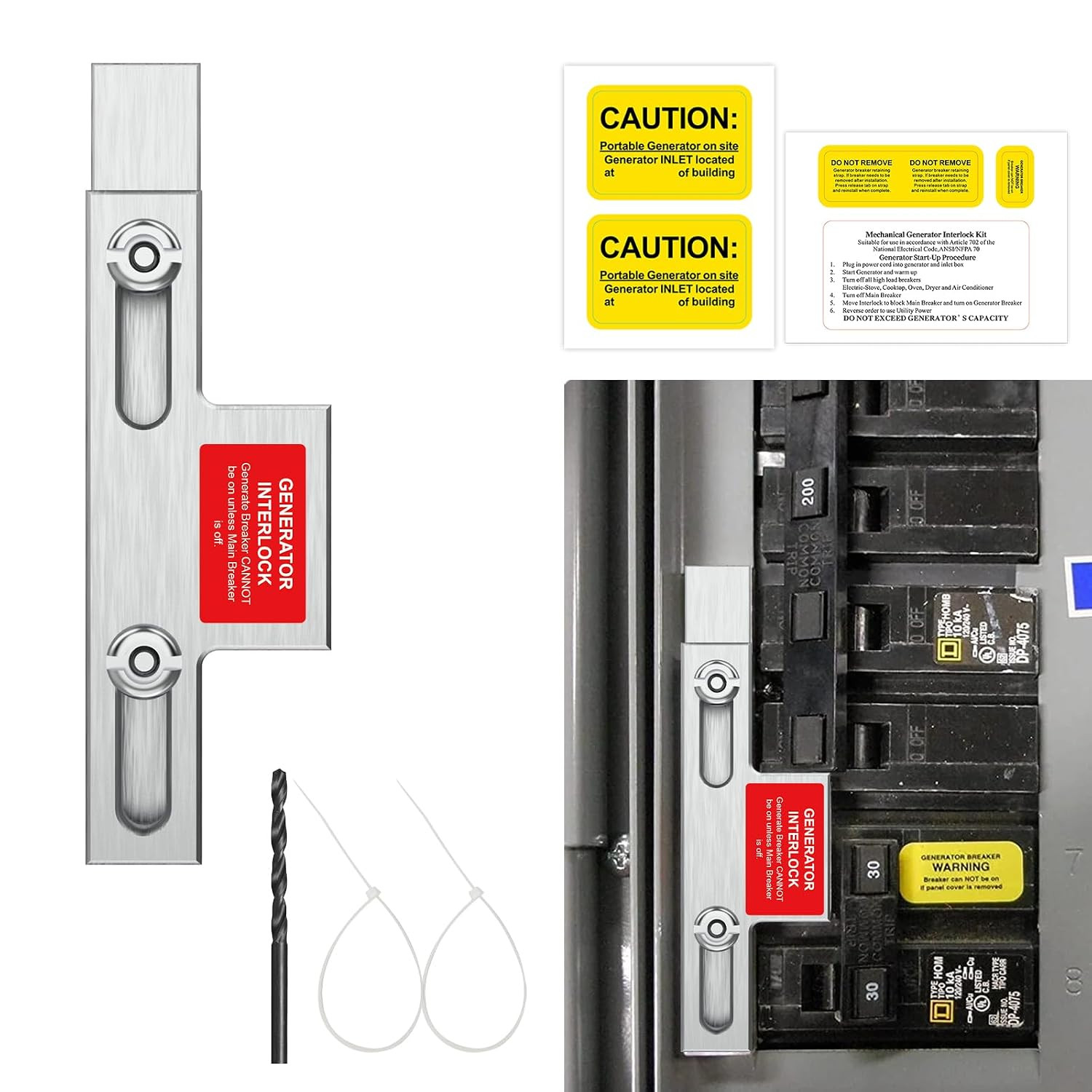 Generator Interlock Kit, Compatible with Square D Homeline Meter Main 150 or 200