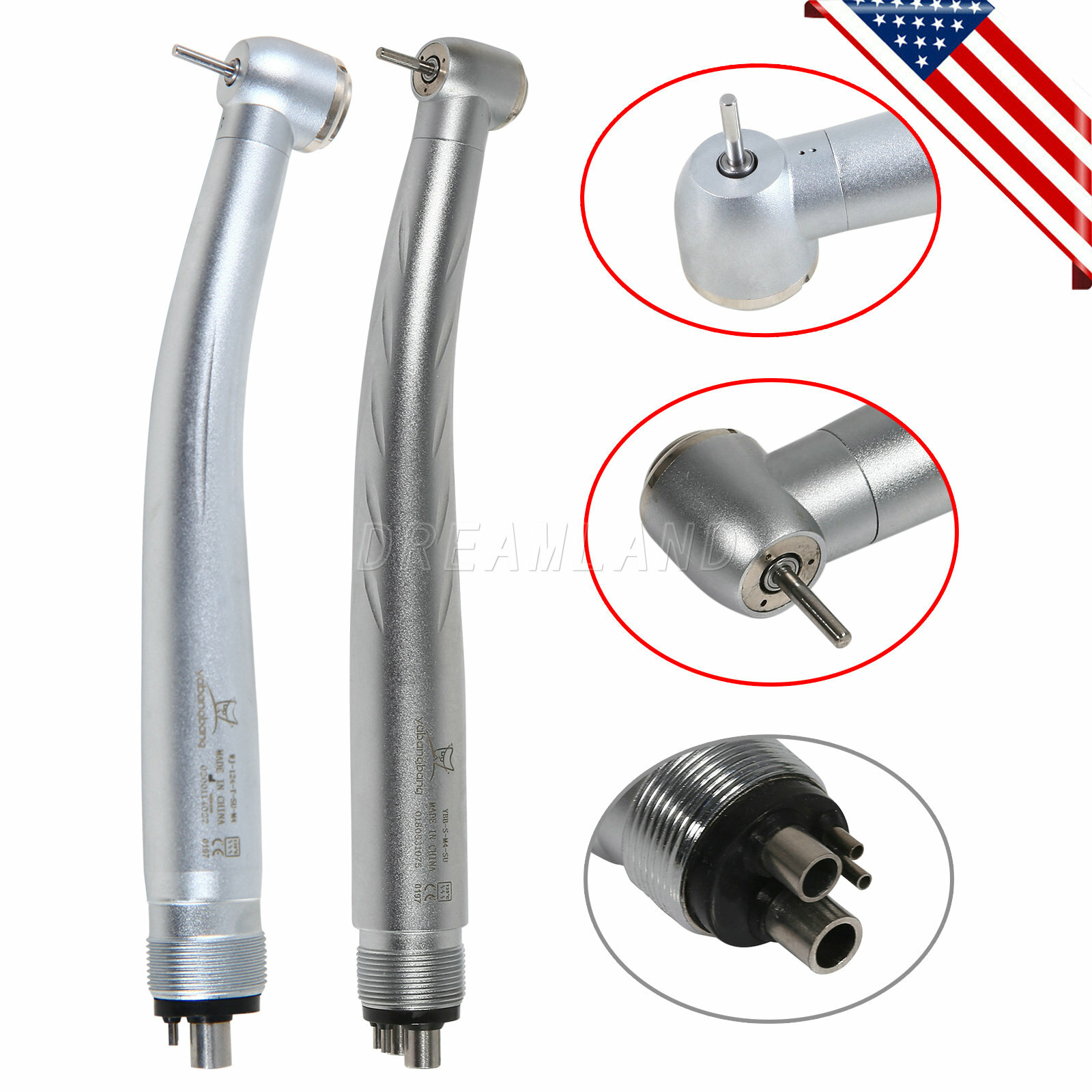 Dental High Speed (LED) Handpiece Push Single/Triple Way Spray 4 Holes e’r