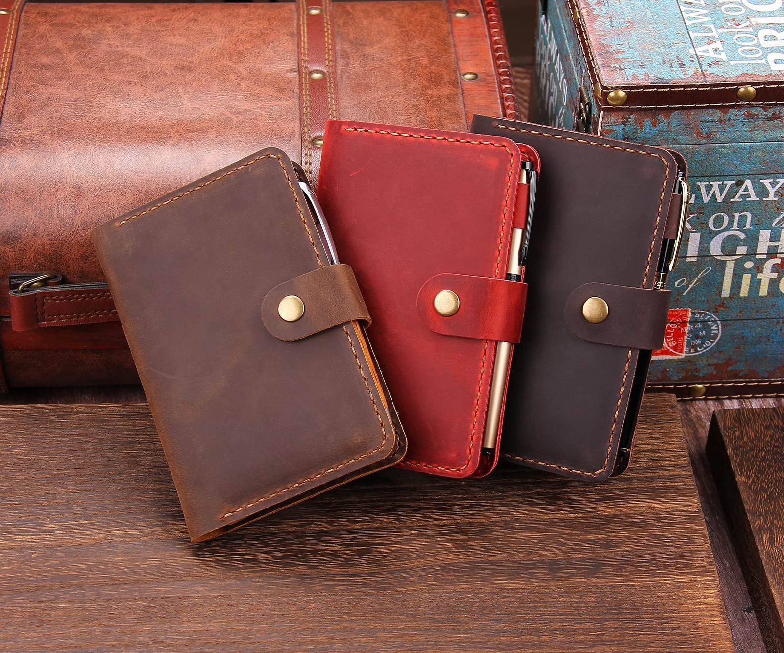 Fasjosma Leather Journal Cover for 3.5″x5.5″ Hardcover Notebook, Rustic Handm…