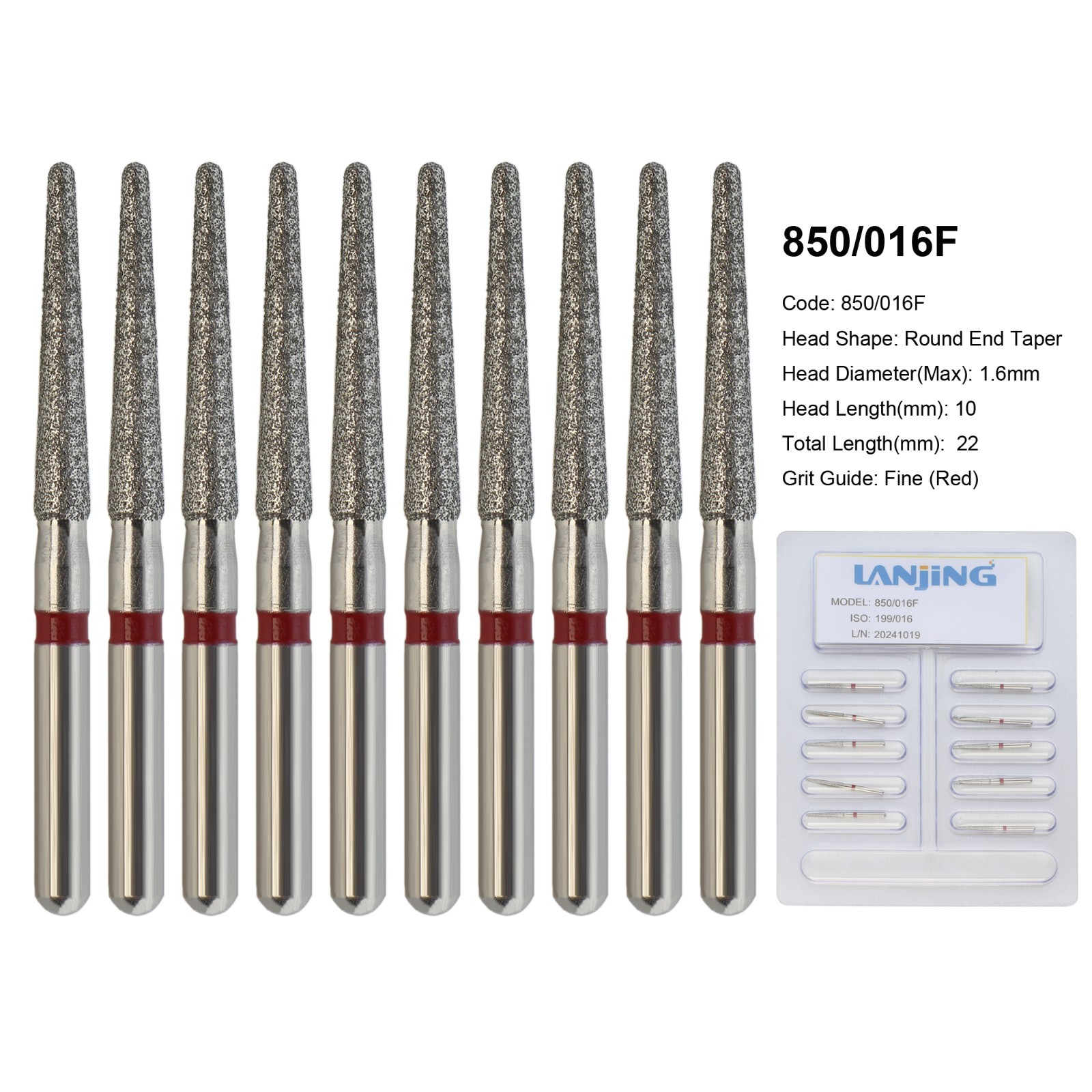FG Diamond Bur Round End Taper Crown & Bridge Diamonds Super Coarse Fine 856 850