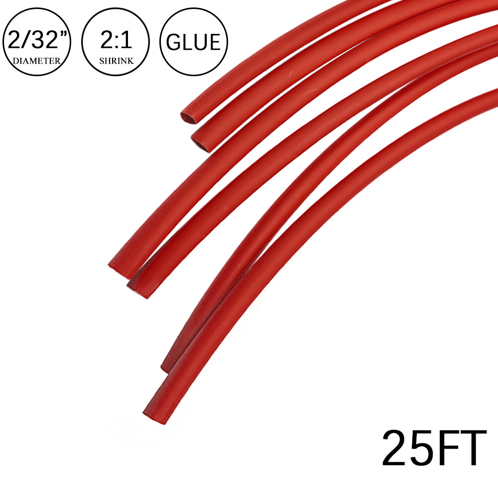2:1 Heat Shrink Tubing Tube 2/32″ 25FT Red Glue Waterproof Dual Wall Wires Wrap