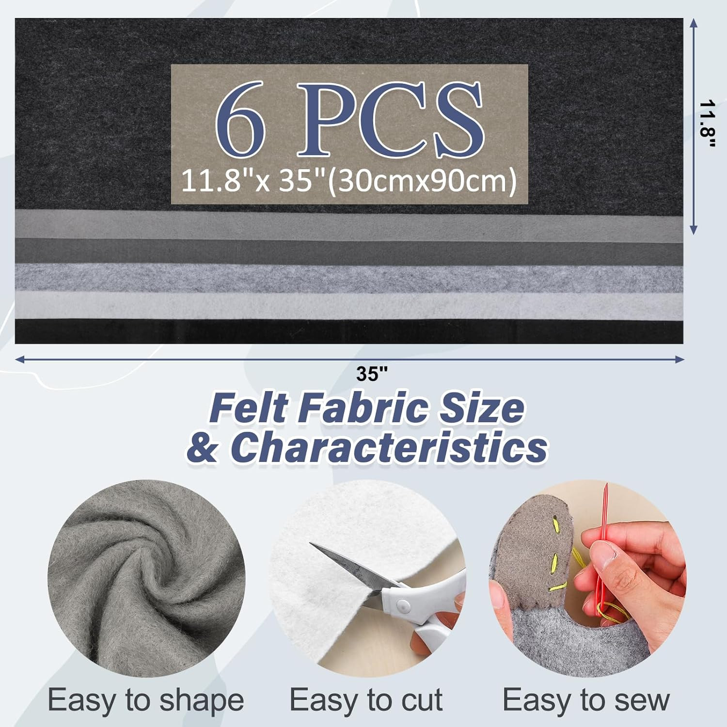 6 Rolls 12″X35″ 1.4Mm Thick Soft Felt Fabric Sheet 6 Assorted Black White Series