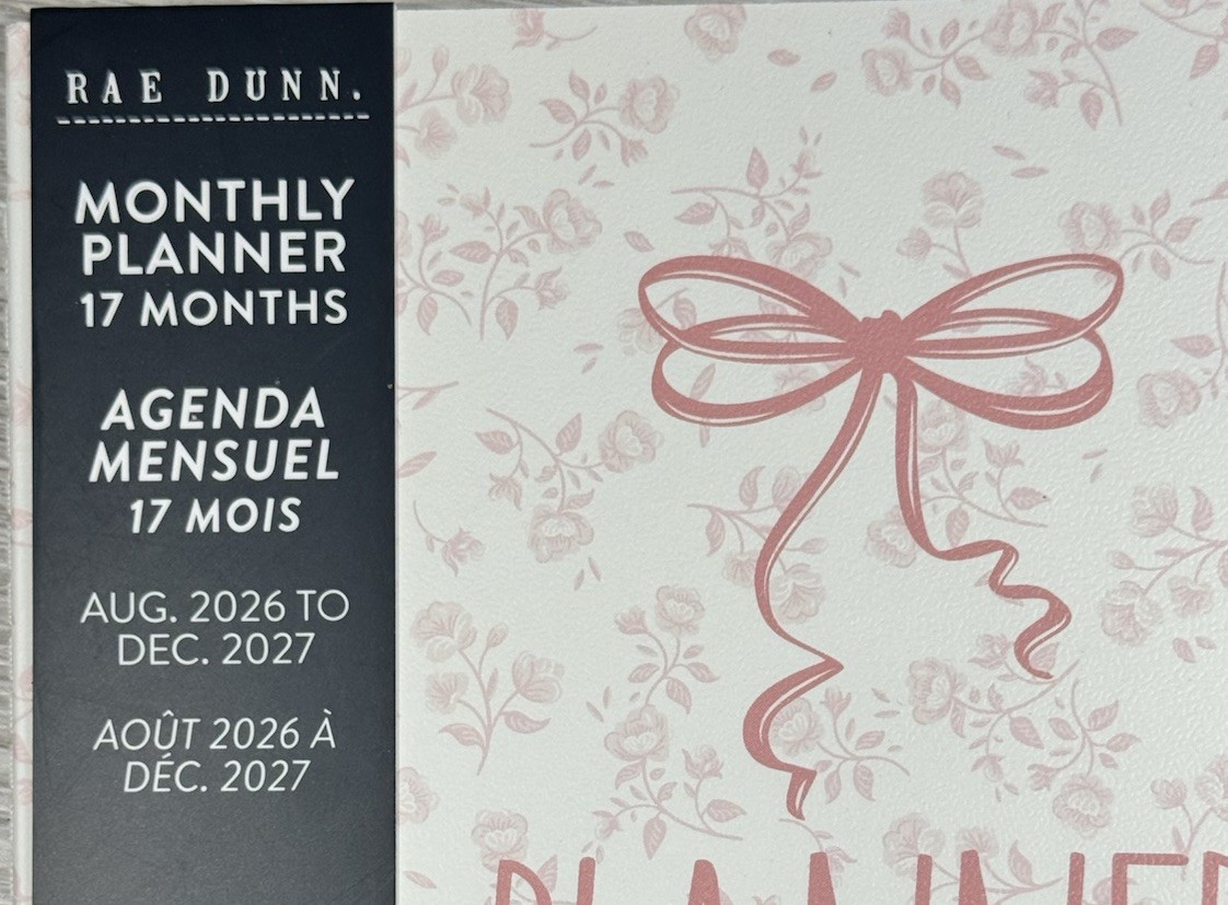 RAE DUNN 2026 2027 Monthly Calendar Planner PINK BOW Floral 2027 Sz 9.75 X 7.5″