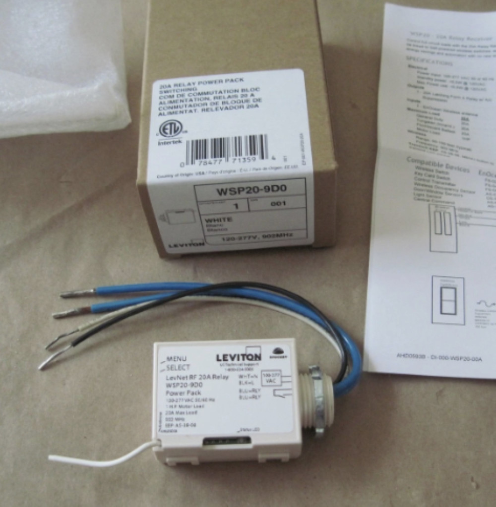 Leviton WSP20-9D0 LevNet RF Wireless Relay 20A NEW