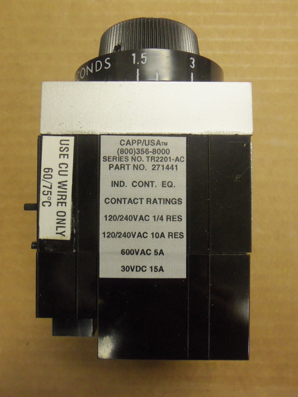 New Capp/USA Timing Relay 271441 1.5-15 Seconds 120V Coil 60Hz