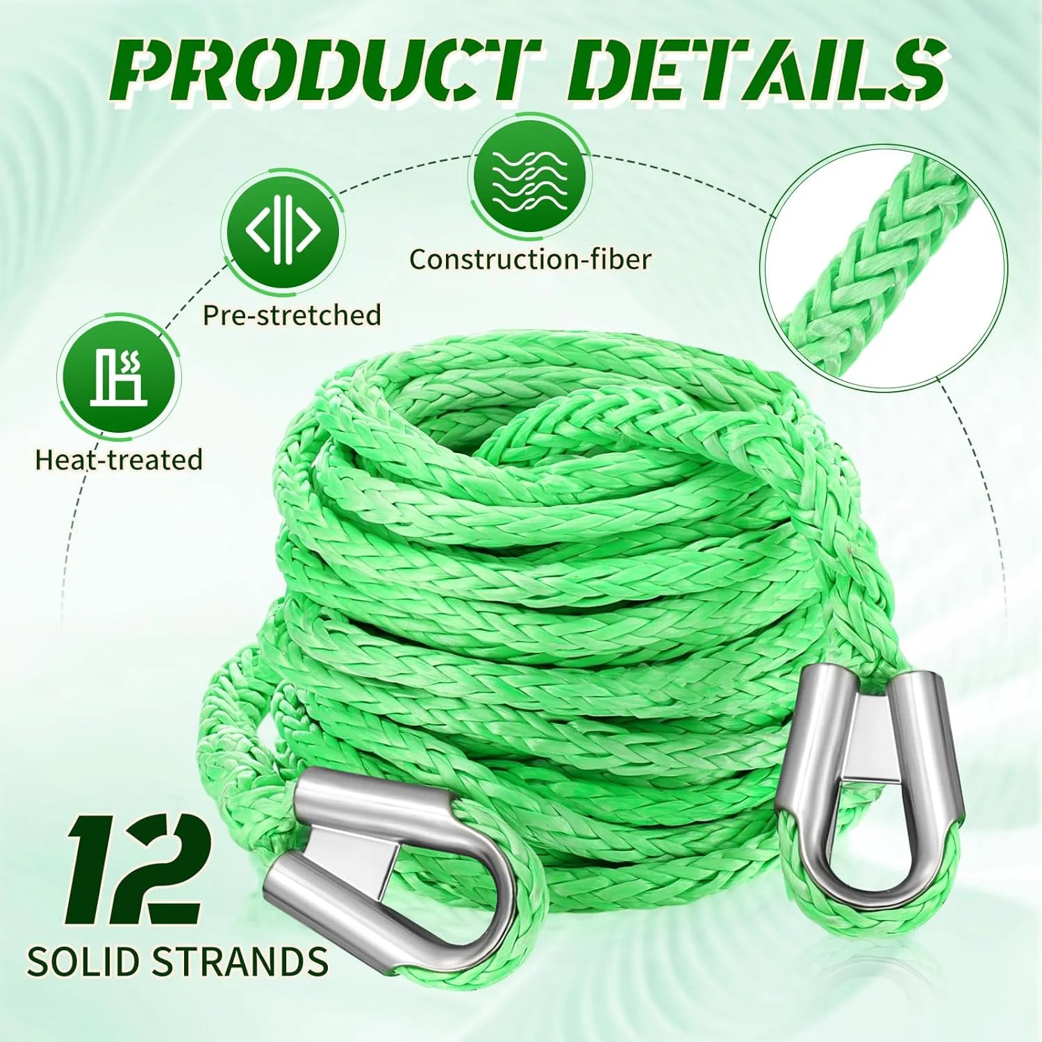 3/8″ x 50FT Synthetic Winch Rope 24500LB Extension Cable for ATV UTV