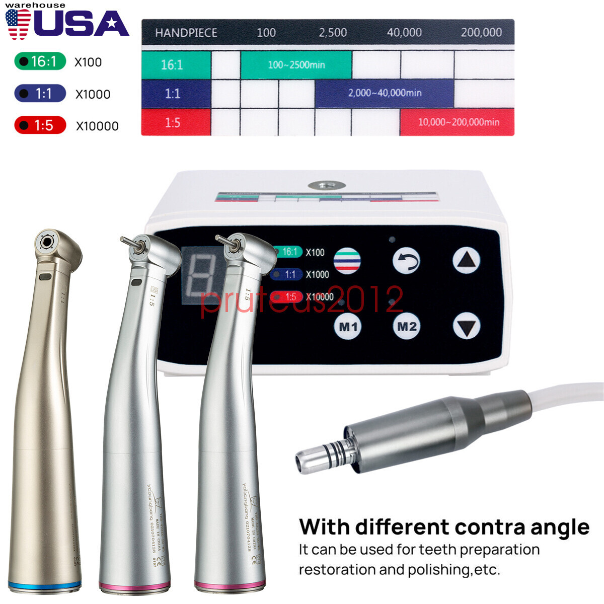 Dental Brushless LED Electric Micro Motor 1:1/1:5 Increasing Handpiece