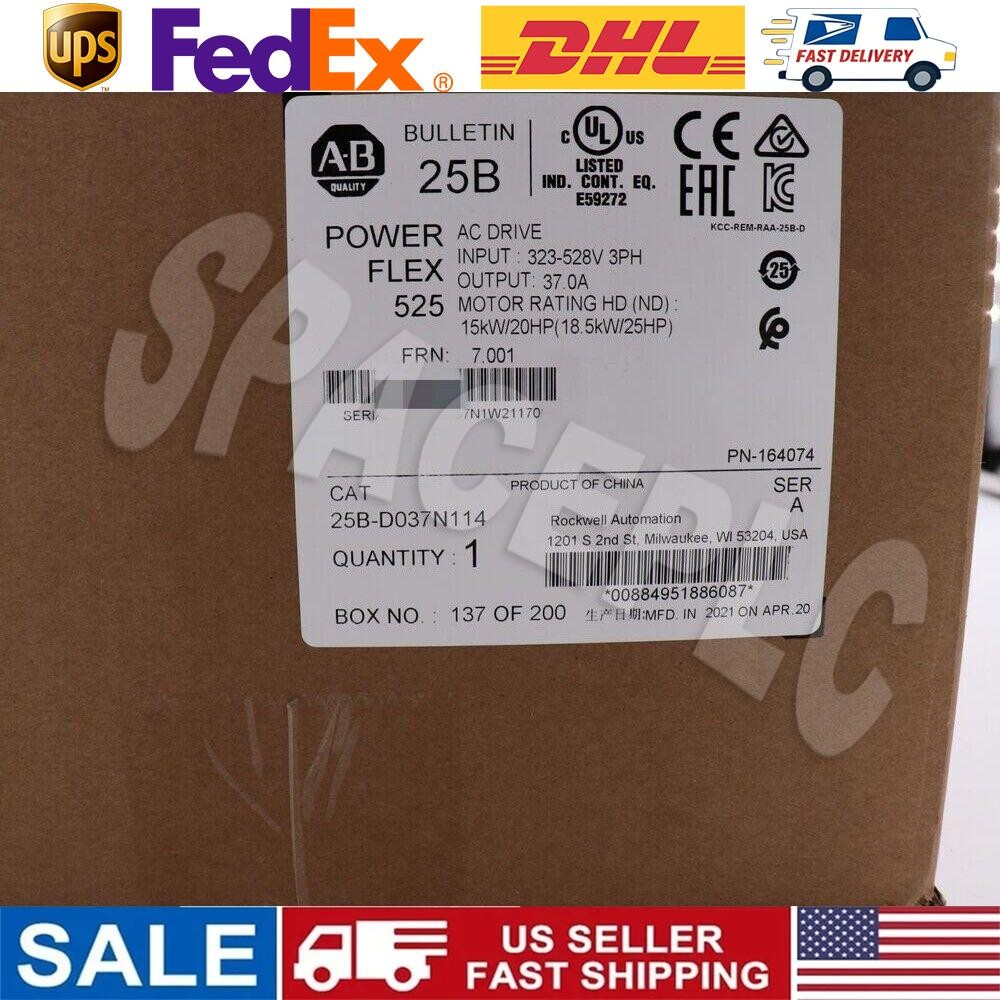 Allen-Bradley AB 25B-D037N114 PowerFlex 525 AC Drive Ser A Sealed US Free Tax