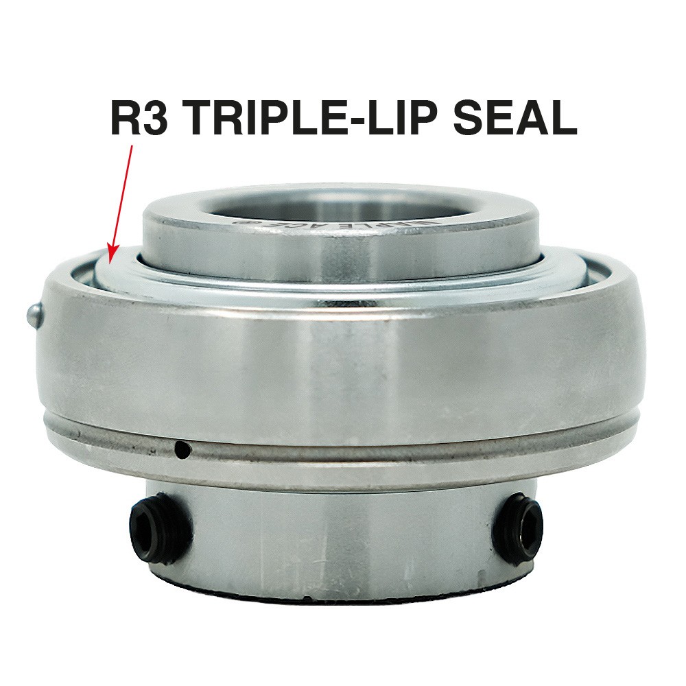 UC211-35 Insert Bearing 2-3/16″ Bore, Spherical OD, R3 Seal Set Screws Lube Hole