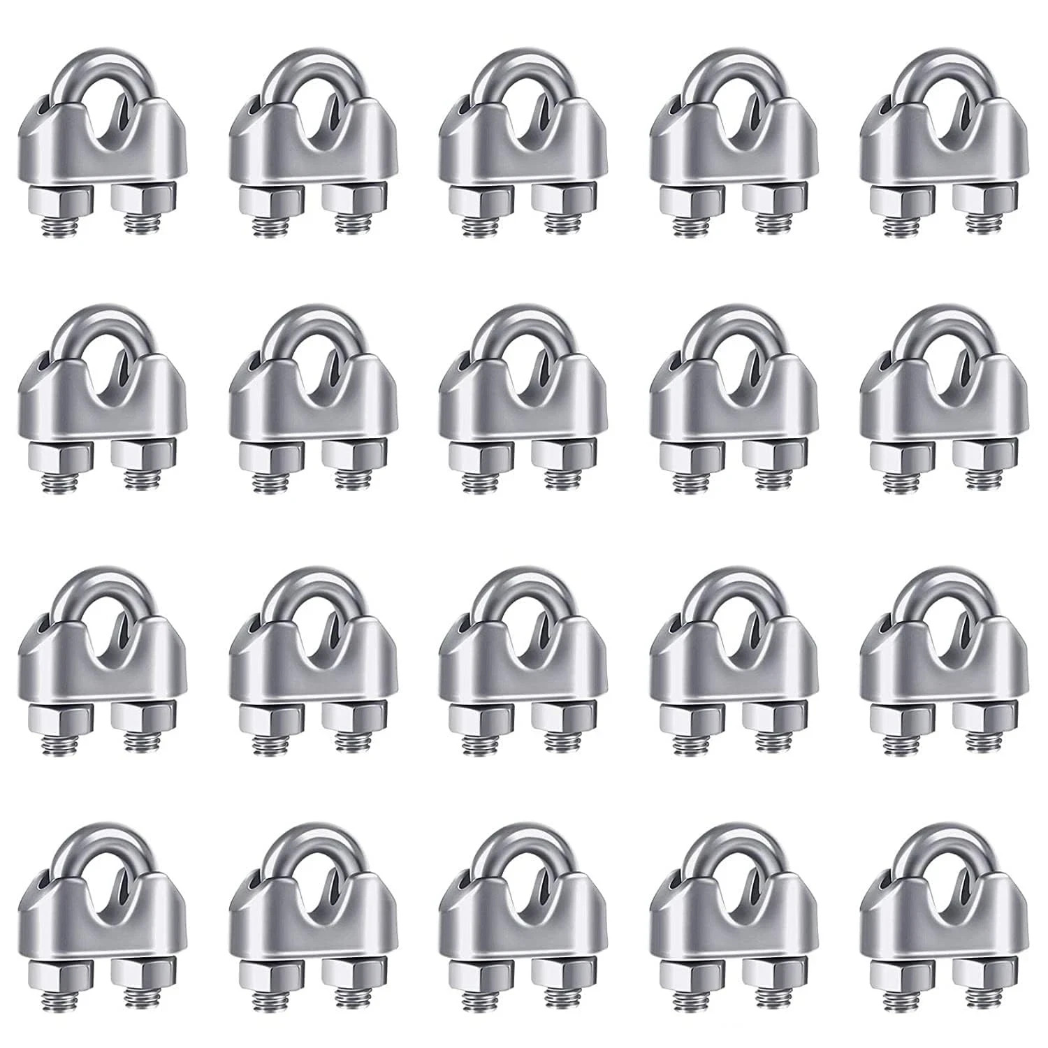 20PCS M5 3/16 Stainless Steel Wire Rope Cable Clip Clamp U-Bolt Clamp Kit