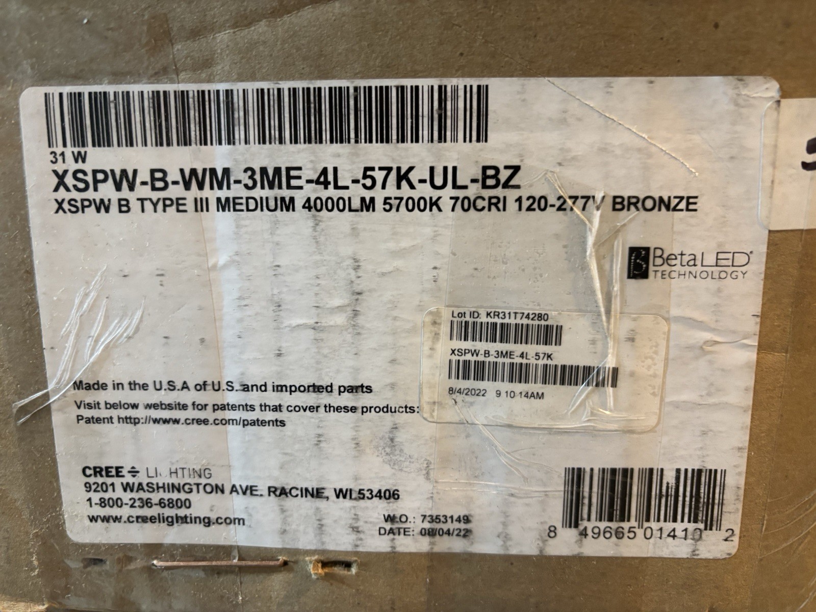 Cree Wall Pack CKCR-XSPW-B-WM-3ME-4L-57-UL-BZ – Color Bronze