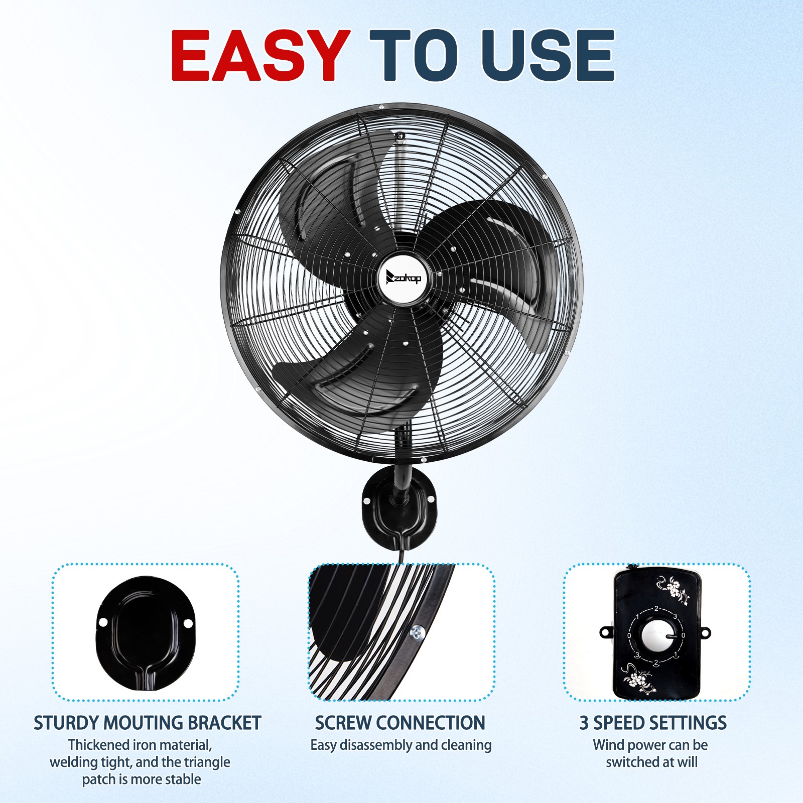 18» Industrial Wall Mount Fan Oscillating, 3-Speeds High Velocity Max. 4592 CFM