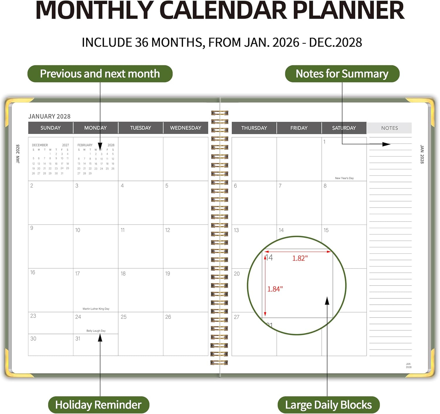 2026-2028 Monthly Planner – 3 Year Monthly Planner 2026-2028, Jan. 2026 – Dec. 2