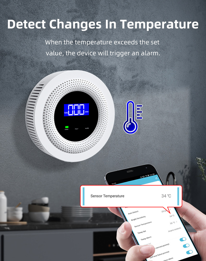 Smart Gas Leak Detector Wifi Digital Natural Gas Leakage Alarm Led Sensor