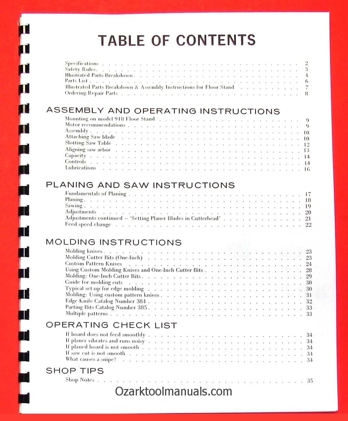 BELSAW FOLEY 910, 912, 9103, 9123 Planer Molder Operator’s & Parts Manual 0061