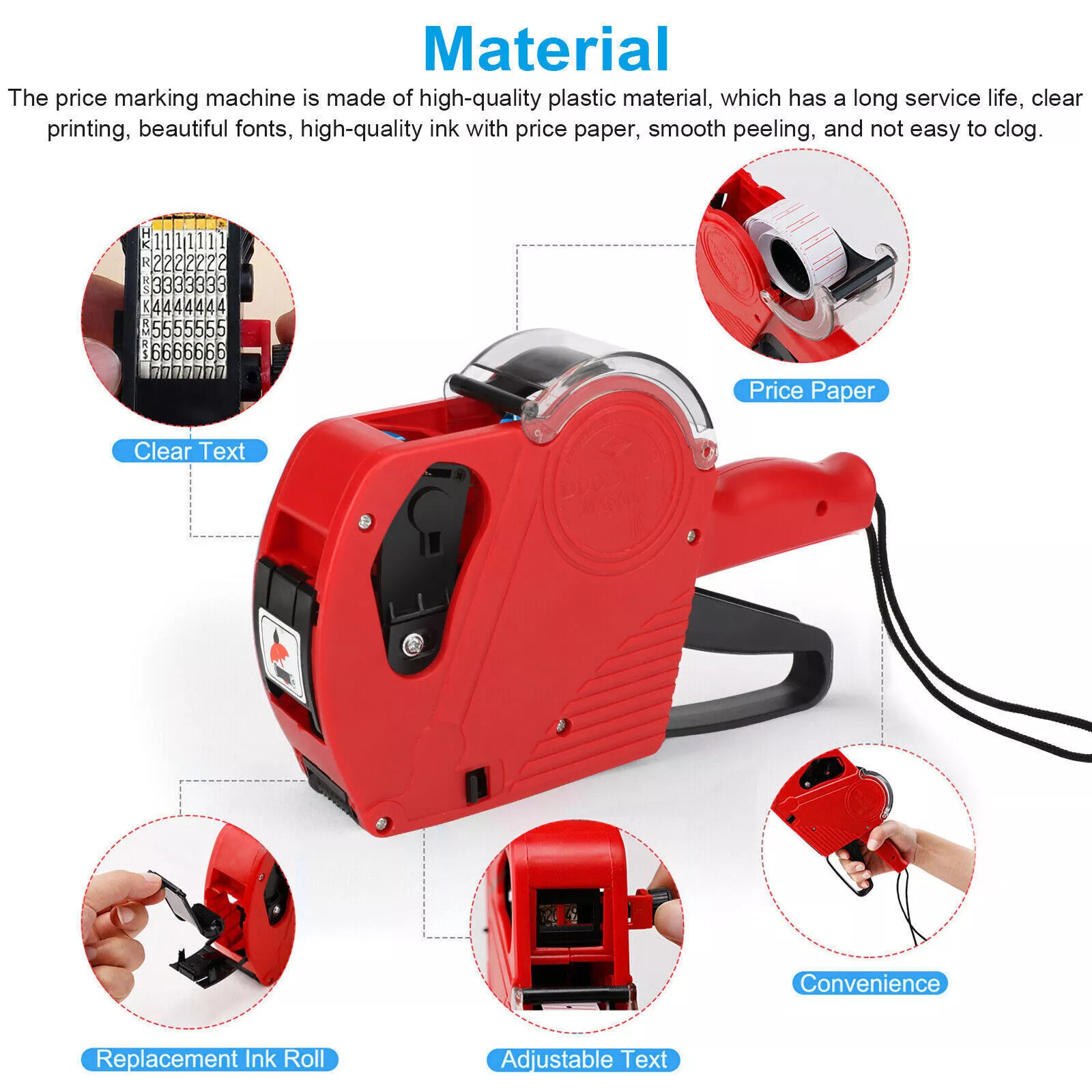 8-Digit Price Tag Gun Marking Machine with Sticker Labels & Ink Roller