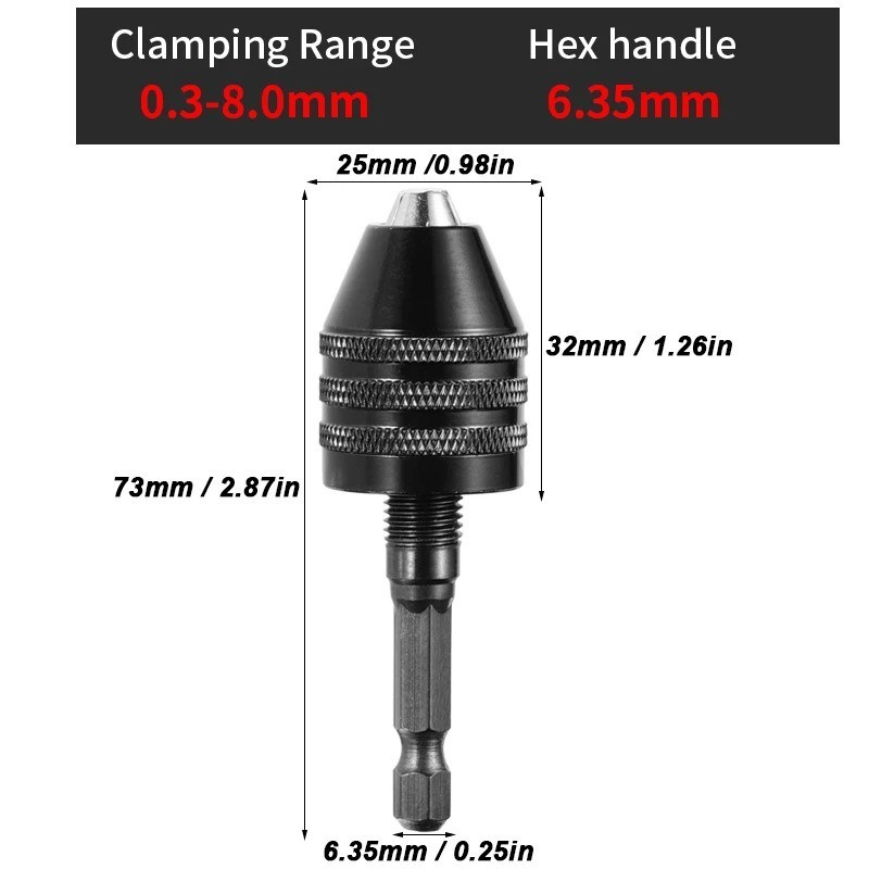 Mini ( 0.3mm to 3.6mm) Keyless Drill Chuck with 1/4″ Hex Shank Adapter – J016