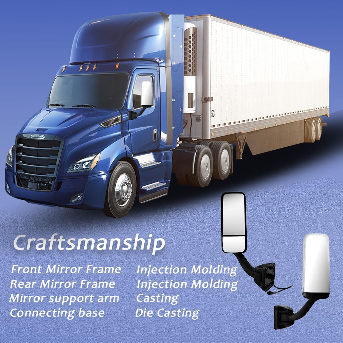 Door Mirror for FREIGHTLINER CASCADIA, Driver Side Black Heated & Motorized Door