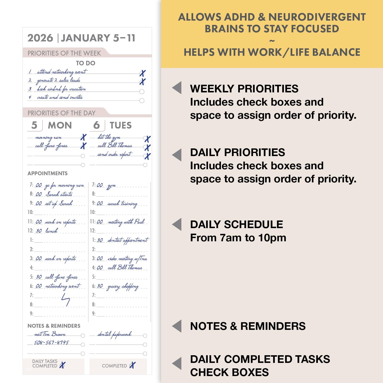 2026 Daily Weekly Monthly Planner, 7″x9″, 14 Months (Nov 2025 – Dec 2026)