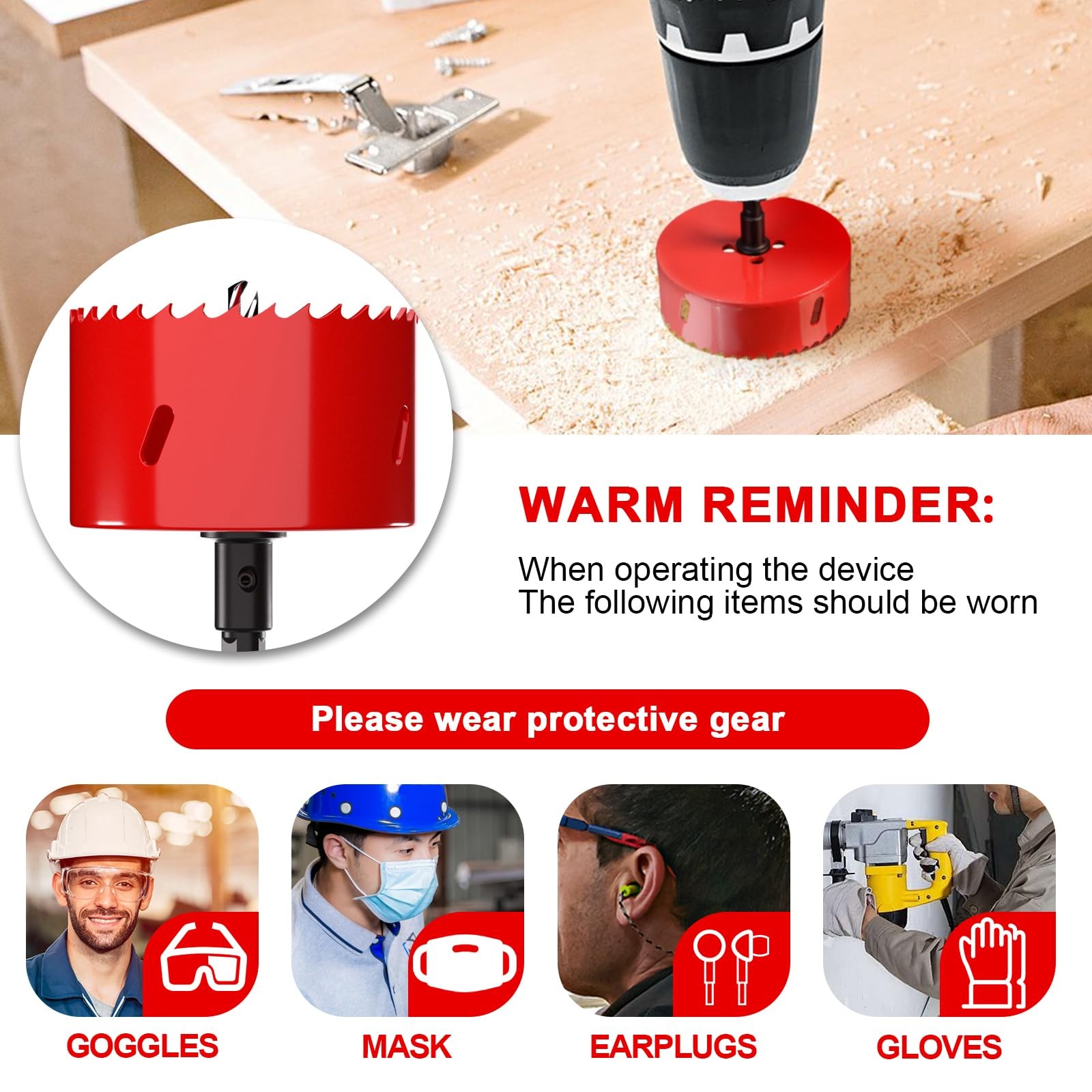 Hole Saw 3 3/4” (95mm) for Wood and Plastic, HSS Bi-Metal 3-3/4″(95mm), Red