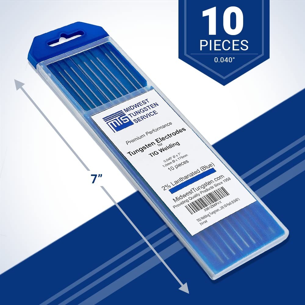 TIG Welding Tungsten Electrodes 10-Pack, 2% Lanthanated, 0.040″ Blue WL20