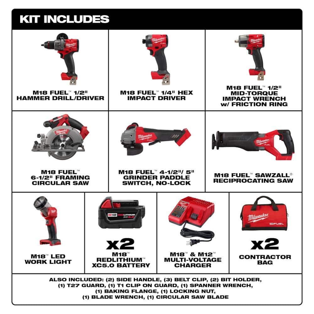 Milwaukee 3697-27 M18 FUEL 18V 7 Tool Cordless Lithium-Ion Combo Kit