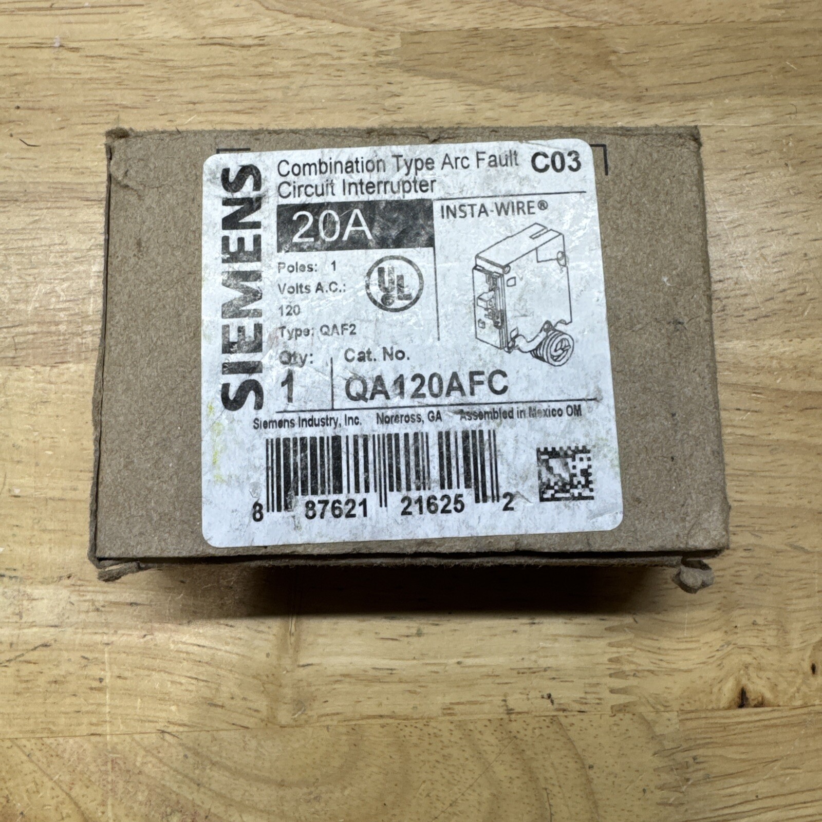 Siemens QA120AFC 1 Pole 20 AMP Arc Fault Combination Breaker AFCI New In Box