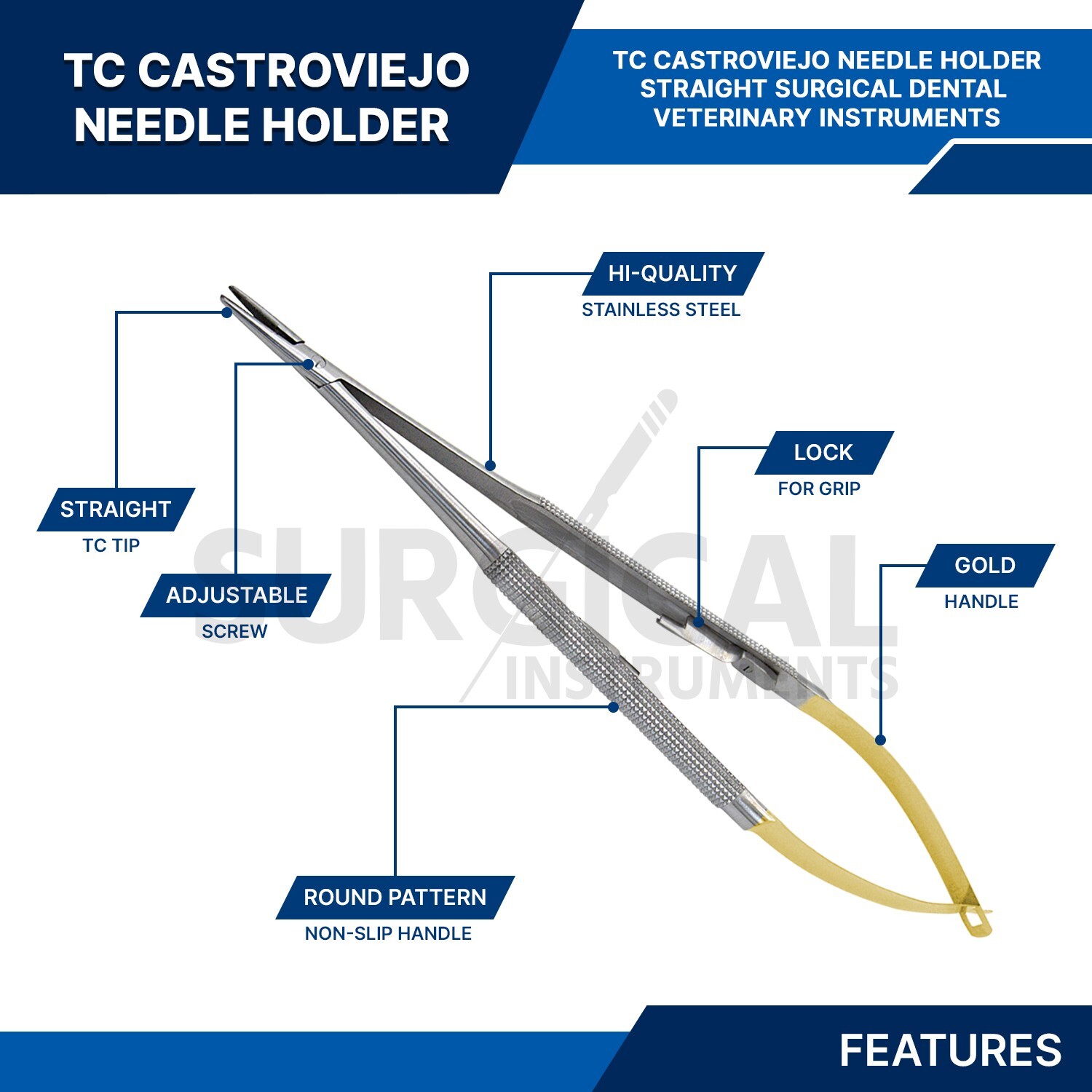 T/C Castroviejo Needle Holder 7″ STRAIGHT Surgical DENTAL Instruments German GR