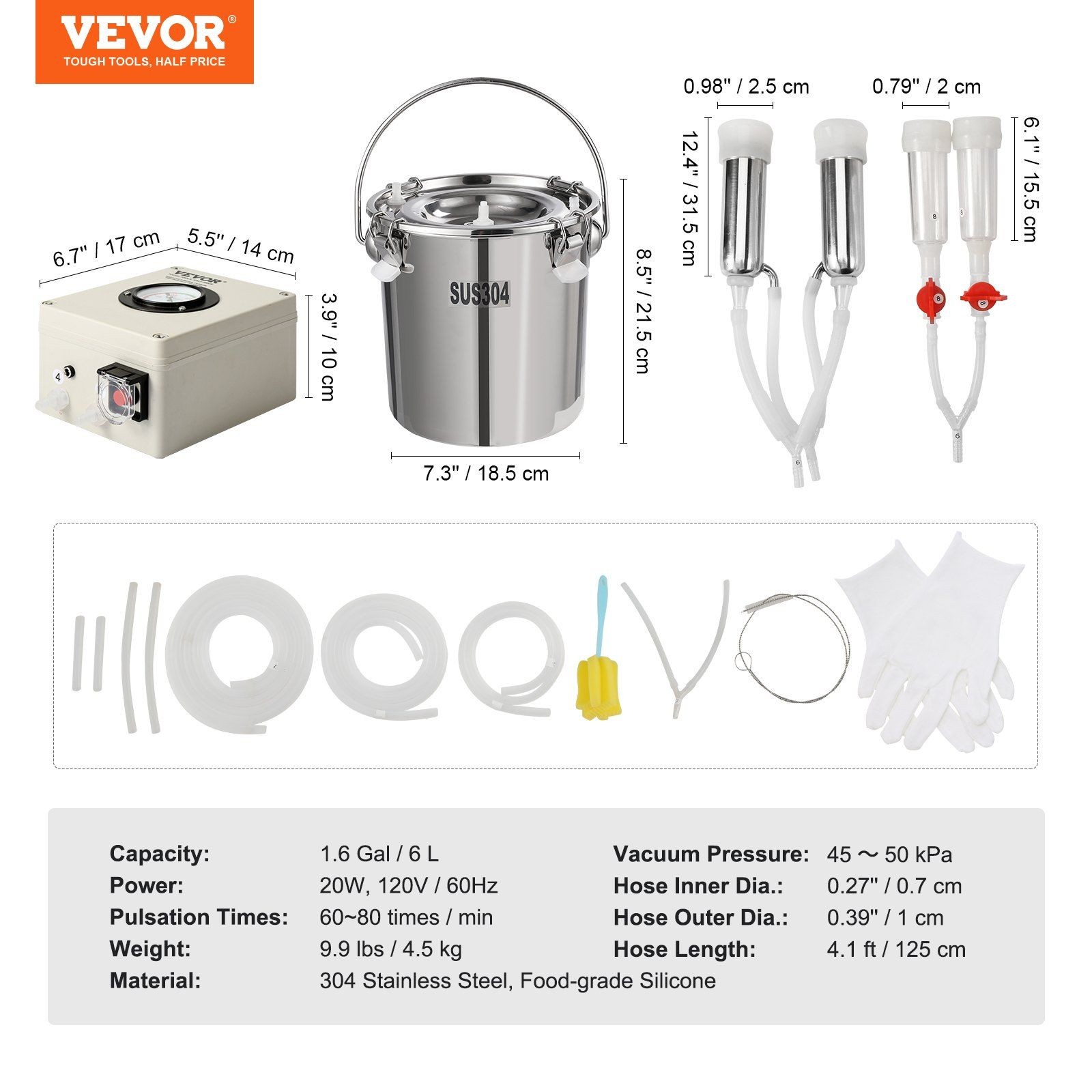6L Electric Pulse Milker for Goats, 45-50kPa Vacuum, Silicone Cups