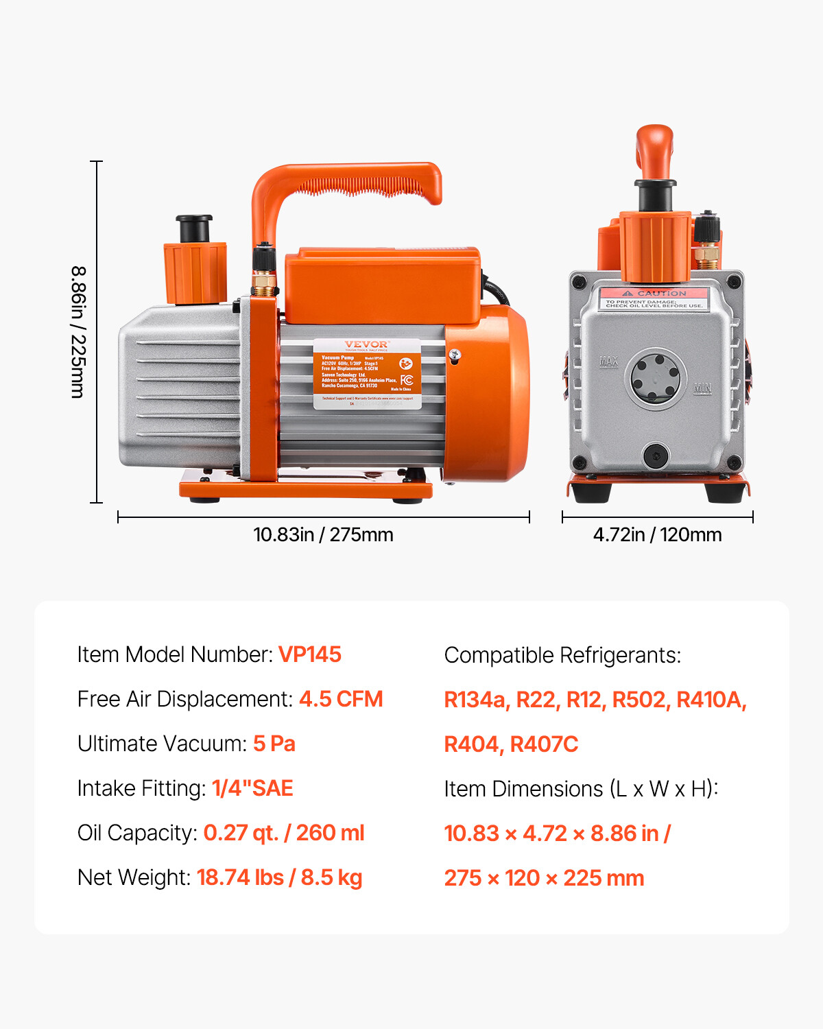 4.5 CFM HVAC Single Stage Rotary Vane Vacuum Pump and Manifold Gauge Kit