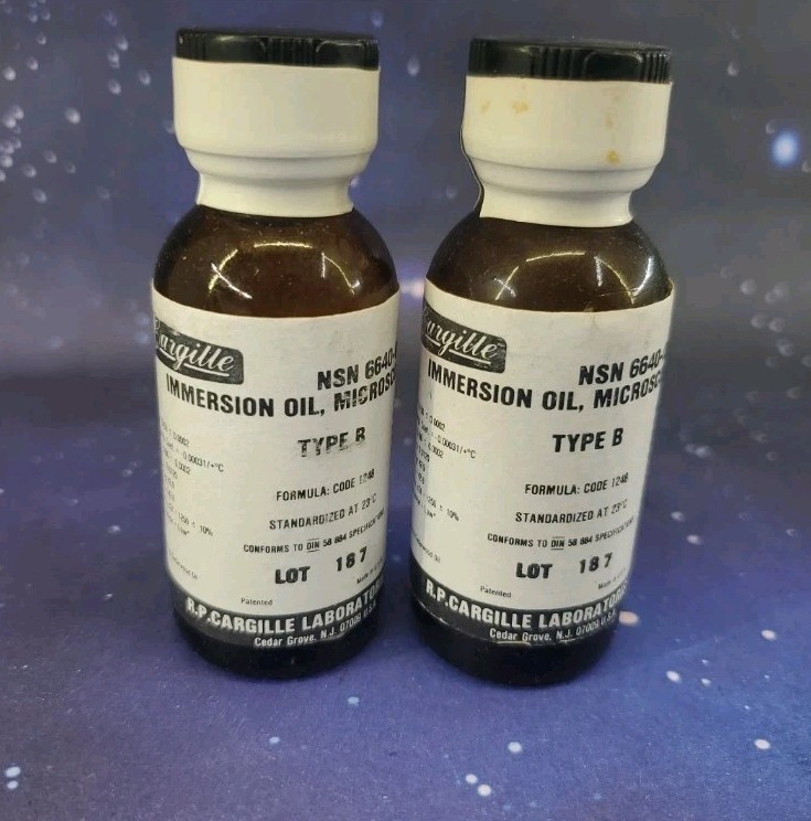Cargille Lab. Non-Drying Immersion Oil Microscopy Type B – 1 FL OZ Lot Of 2 NOS