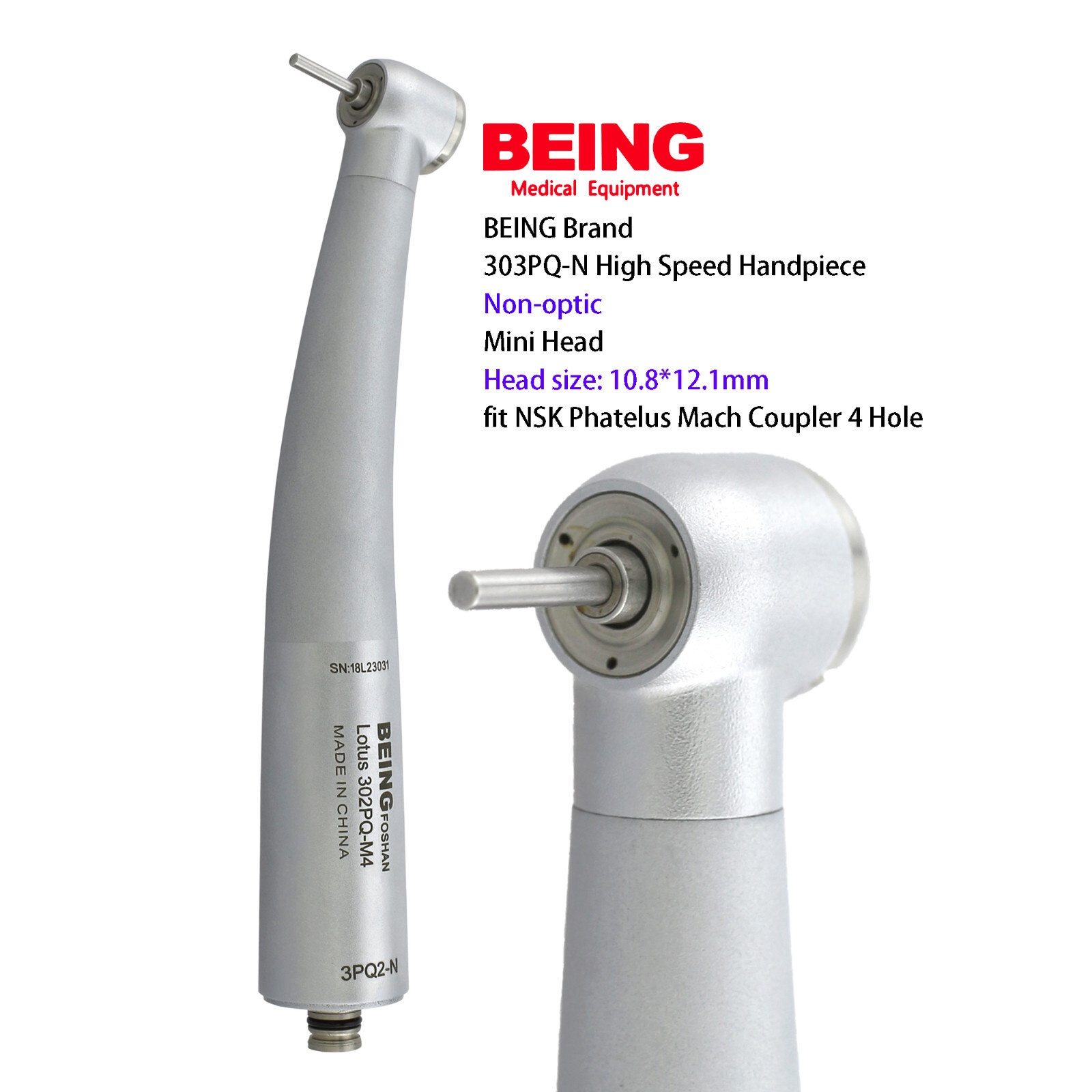 BEING Dental High Speed Handpiece Turbine Fiber Optic NSK Phatelus Mach Coupling