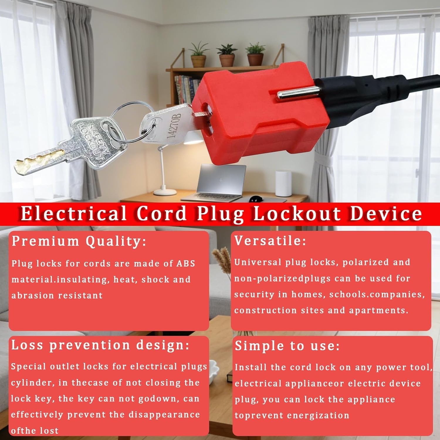Plug Lock Electrical Cord Plug Lockout Device for Electrical Cord, 2 Pack Plug L