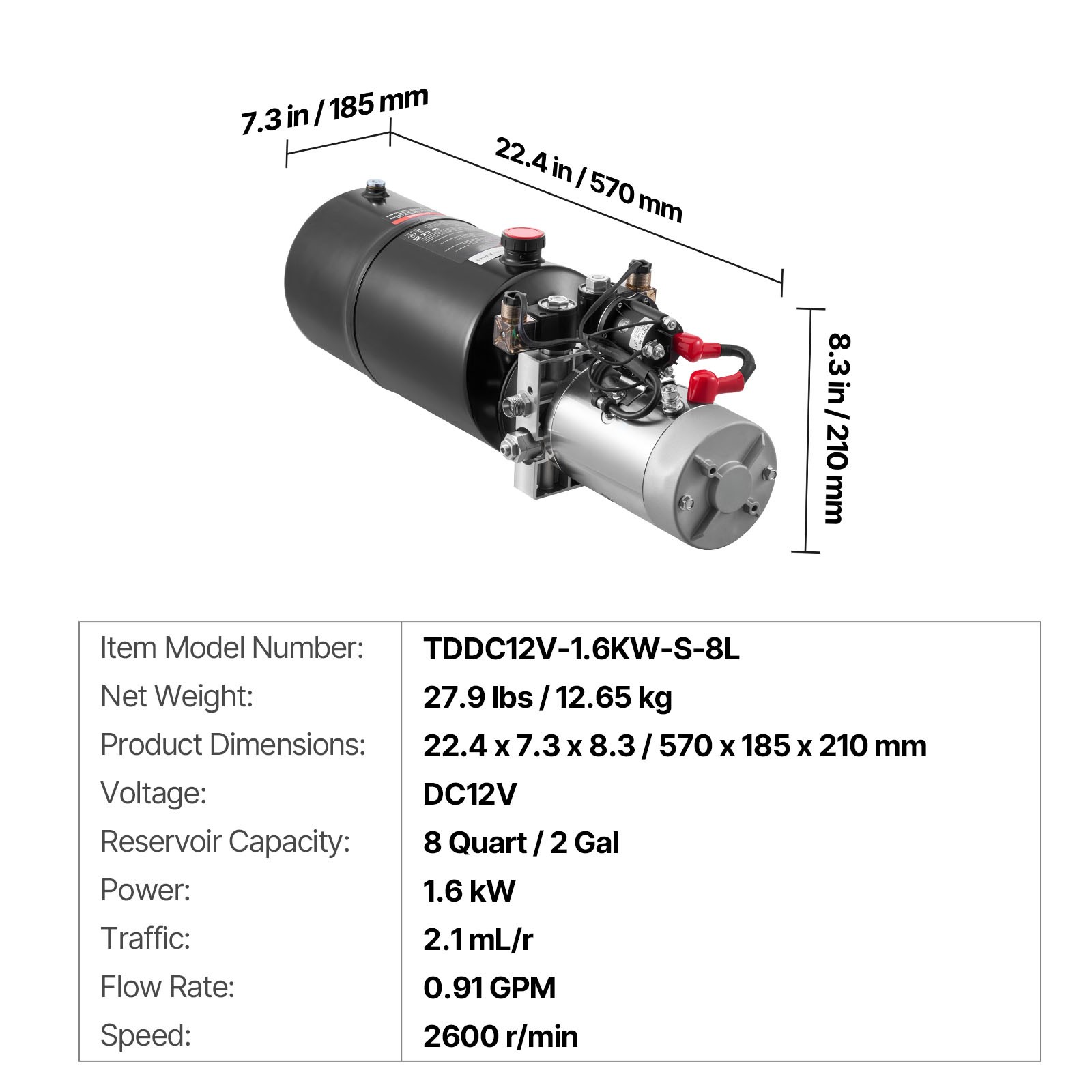 Uimoso 8 Quart Double Acting Hydrauli Pump DC 12V Dump Trailer Power Unit SAE#6